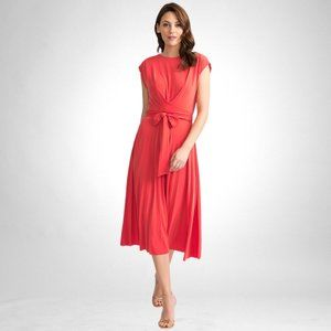 NWT Size 10 Joseph Ribkoff Papaya Belted Pleated A-Line Midi Dress 202233